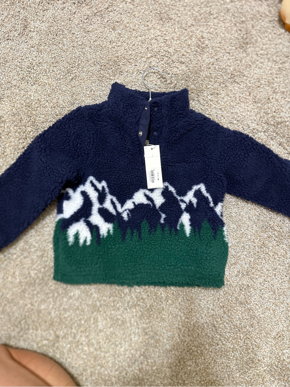 Janie and Jack Navy, Green & White Mountain Sherpa Pullover NWT